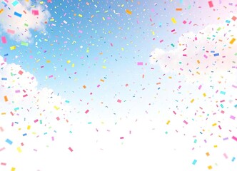 Obraz premium pastel rainbow confetti falling from sky on white background, rainbow confetti, gentle fall
