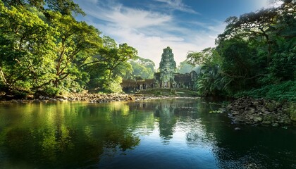 Obraz premium Sacred Waters: A River’s Guide to the Jungle’s Mysterious Temple