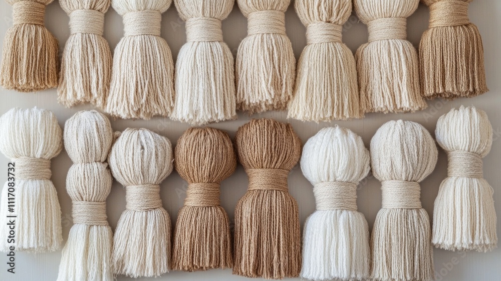 Poster handmade tassels crafted from natural linen exhibit an array of earthy colors, showcasing their text