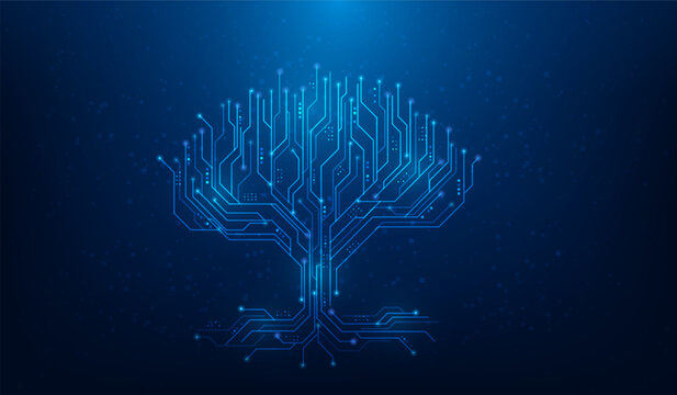 tree data circuit digital cloud network technology. vector illustration fantastic technology.