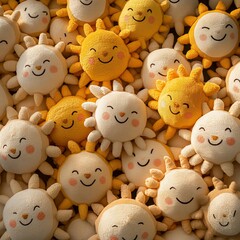 Cozy Overhead View of Sun-Shaped Soft Toys in Warm Light
