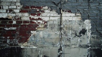 Obraz premium Weathered Brick Wall Textures: Urban Decay's Gray, Red, and White Aesthetic