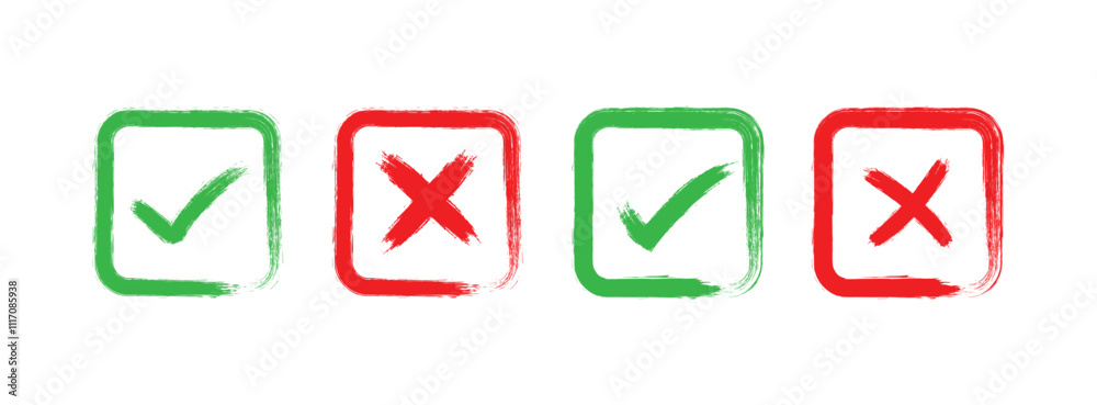 Fototapete brush check mark icon button set. check box icon with right and wrong buttons and yes or no checkmar