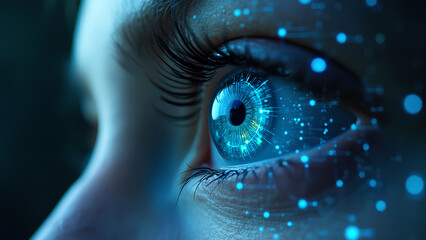 Human Eye with Digital Circuitry Overlay Symbolizing the Convergence of Technology and Biology Artificial Intelligence Cybersecurity and the Future of Enhanced Vision in Biometric and Surveillance
