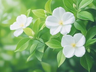 Obraz premium Delicate White Flowers in Lush Green Foliage.