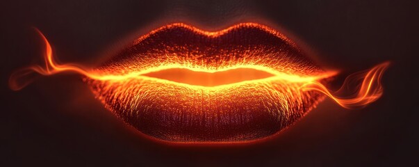 Fototapeta premium A stylized image of lips with a glowing, fiery effect, emphasizing beauty and allure.