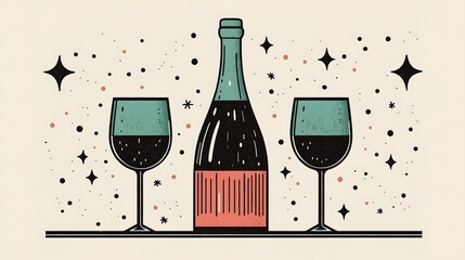 Festive Celebration With Wine Glasses And Champagne Bottle Illustration