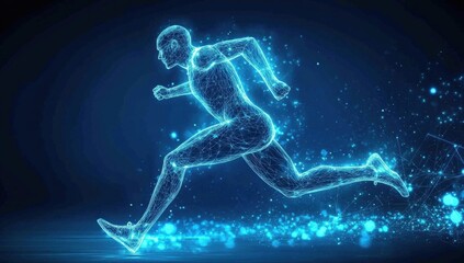 Fototapeta premium Futuristic digital design showcasing an athlete in motion through holographic technology.