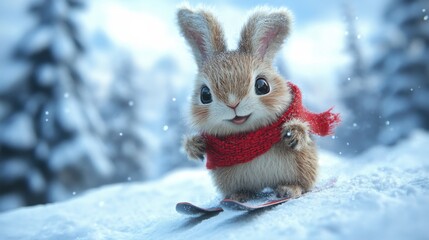 3D Cute Animal Skiing on Simple Background