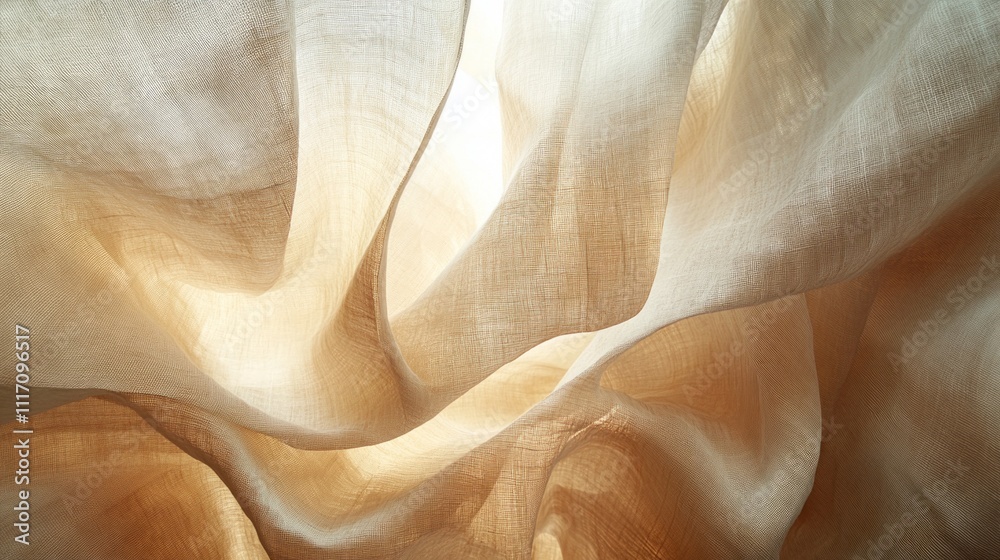 Fototapete soft folds of beige gauze create an immersive installation that captures and diffuses light, invitin