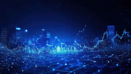 Fototapeta premium Blue stock market background featuring upward arrows symbolizes financial growth.