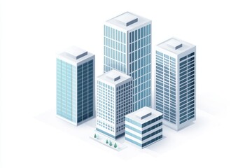 Fototapeta premium Vector image of modern office buildings with light blue and gray accents.