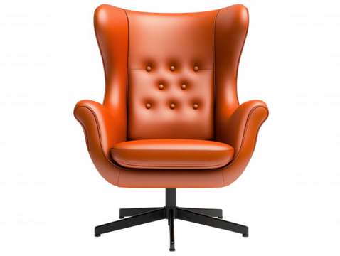 Red Tufted Leather Armchair with Ottoman on Black Background