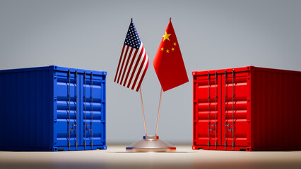 The concept of a conference hall between the two countries due to the trade war between the United States and China. 3d rendering