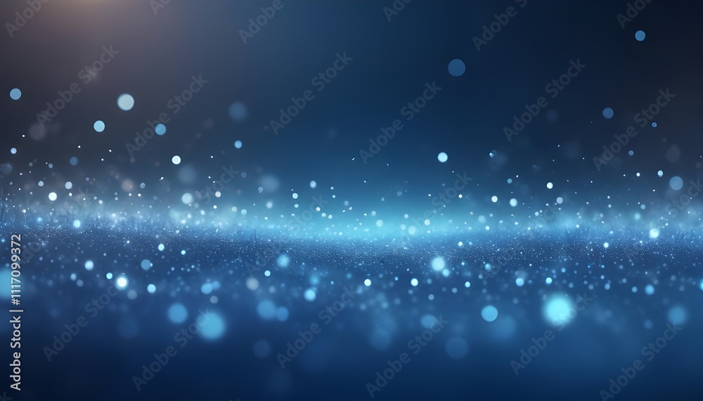 Poster a dreamy abstract background featuring blue glowing particles and soft bokeh effects, creating a ser