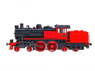 Vibrant Red and Black Classic Model Train #13 Locomotive Carriage Set Against Dark Background