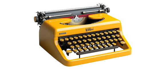 Vibrant Yellow Retro Typewriter on Simple White Background