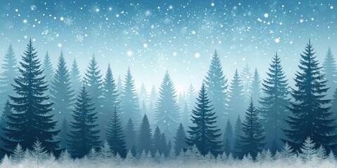 Obraz premium Winter template with spruce forest silhouette and falling snow, winter, template, abstract, spruce, forest, silhouette, snowfall