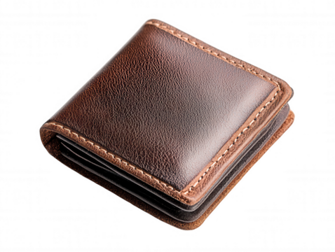 Durable Dark Brown Leather Wallet With Visible Stitching And Coin Pocket