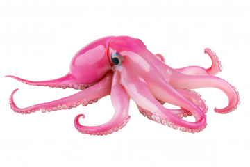 Vibrant Pink Octopus with Elongated Body & Detailed Tentacles in Soft Focus Background