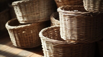 Close-up of Stacked Wicker Baskets