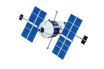 Satellite in Orbit with Solar Panels & Earth Umbilical Cable