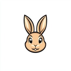 Obraz premium Cute cartoon rabbit head, stylized and simplified illustration, cheerful expression.