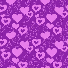 Seamless repeat pattern pink hearts on purple background