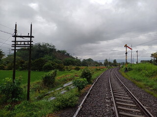 Old Semaphore Signal and Old Telegraph Cables at Eastern Railway in Java