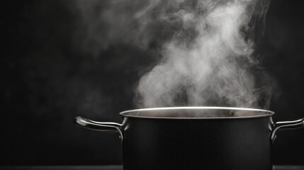 Steaming Pot on Black Background