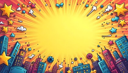 Highly detailed background whimsical cartoon-style comic book background with playful elements