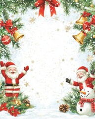 A charming Christmas card design with a blank space at the center for a personalized message. 