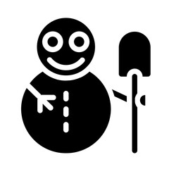 Snowman with a Shovel Solid Icon