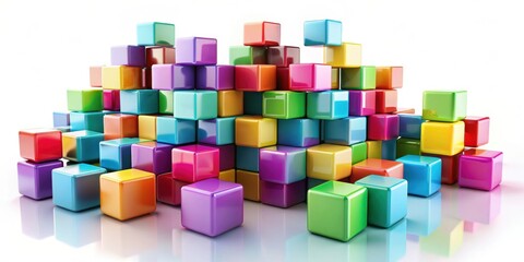 Abstract colorful cubes in various sizes and hues on a white background, geometric, abstract, colorful, cubes