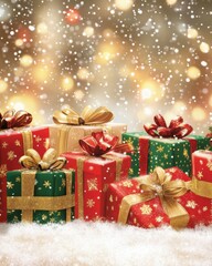 A festive Christmas card background featuring beautifully wrapped gifts as the central theme.