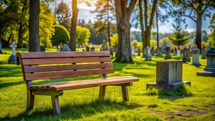 Wooden bench near gravesite for final goodbyes and quiet reflection, bench, gravesite, goodbye, reflection, peaceful