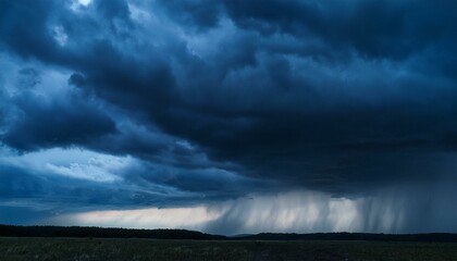 Obraz premium A dark, moody evening sky in shades of black and blue, with dramatic clouds creating a foreboding atmosphere. The scene captures the eerie stillness before a storm, evoking a sense of tension.