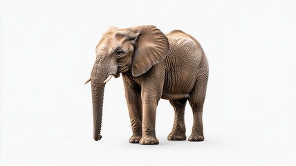Obraz premium elephant standing isolated on white background, showcasing its majestic form and texture