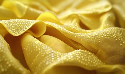 Fototapeta premium Close-up of yellow fabric with water droplets.