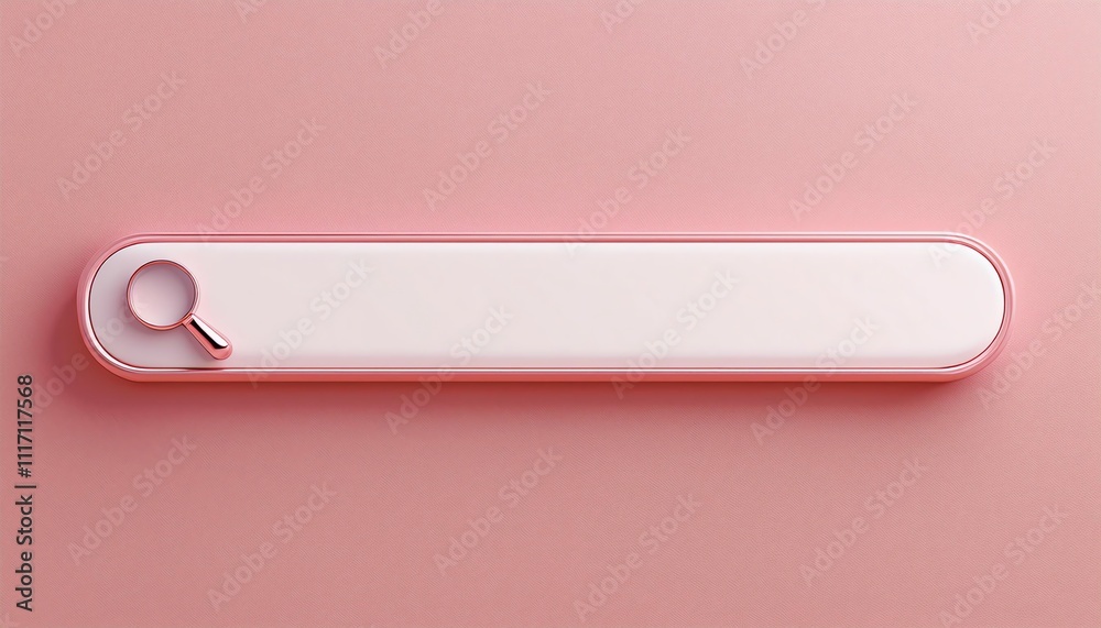 Poster a minimalist search bar design on a soft pink background, featuring a circular search icon for user 