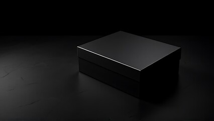 Packaging box on a sleek black surface with dramatic lighting, perfect for high-end product presentation, luxury branding, and sophisticated designs. Ideal for modern, minimal, and elegant visuals.