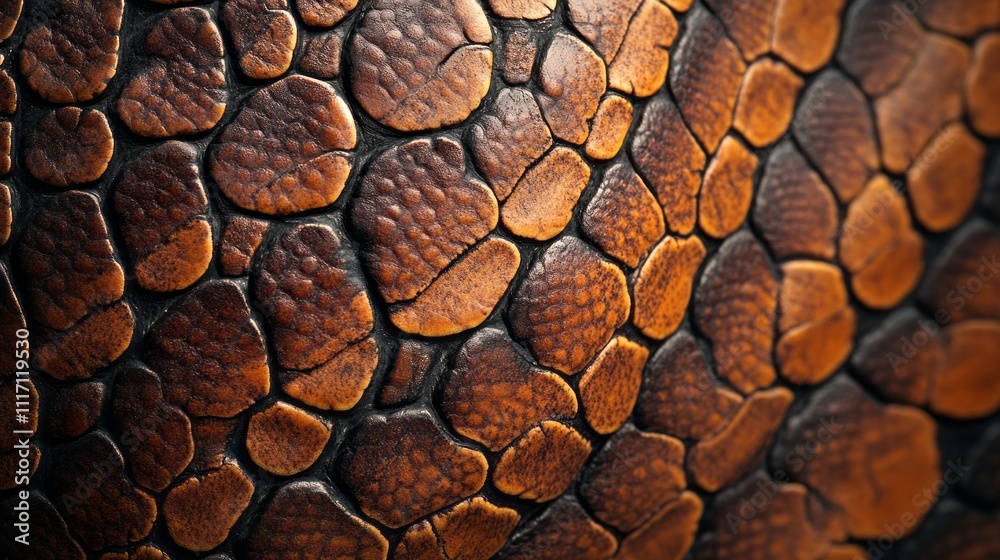 Aufkleber An intricate close up showcases a textured surface with a maze of small rounded shapes featuring rich brown and orange colors, glistening in warm natural light