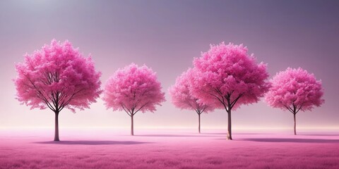 Pink trees on translucent background, s for design projects, pink, trees, top view, isolated, background, 2d, plants, render