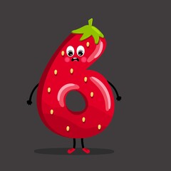 Obraz premium Cute cartoon character strawberry fonts number 6 , Cute strawberry cartoon number six.