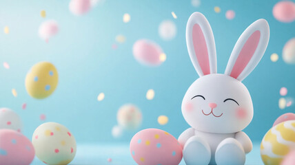 Obraz premium Cute Easter bunny with colorful eggs and joyful atmosphere