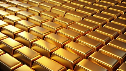 Fototapeta premium Diagonal rows of gold bars in a , finance, wealth, investment, savings, precious metal, luxury, banking, prosperity, riches