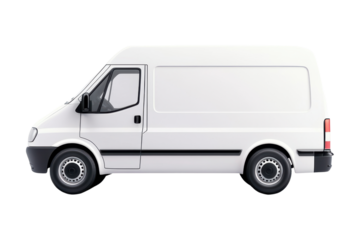 White delivery van side view on a transparent background
