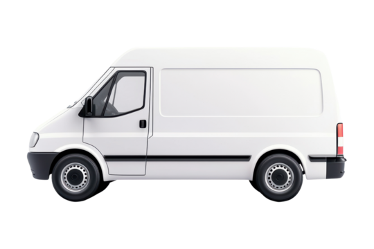 White delivery van side view on a transparent background