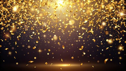 Shiny golden confetti falling in celebration, festive, party, glitter, shiny, gold, fun, event, decoration, sparkly