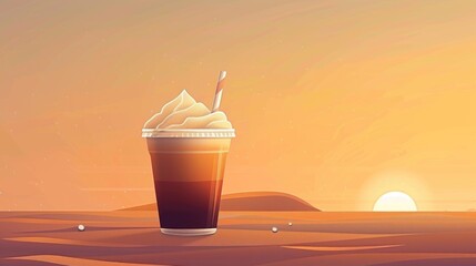 Coffee with Whipped Cream in the Desert Sunset